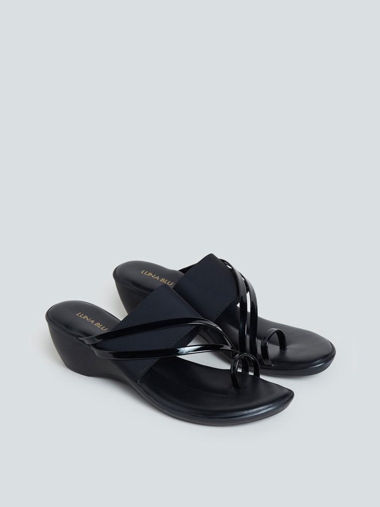 LUNA BLU Black Wedge-Heeled Sandals